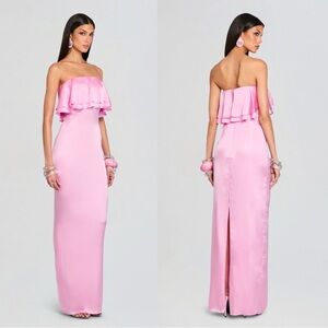 Retrofete Queenie Pink Satin Corset Maxi Gown Small